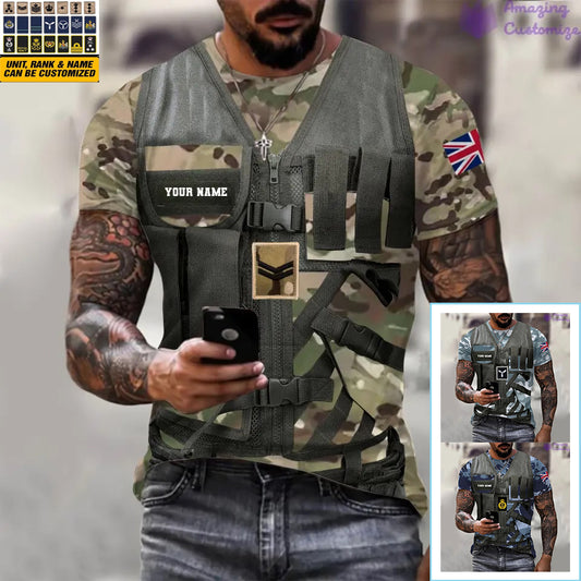 Personalized UK Soldier/ Veteran Camo With Name And Rank T-shirt 3D Printed  - 22042401QA