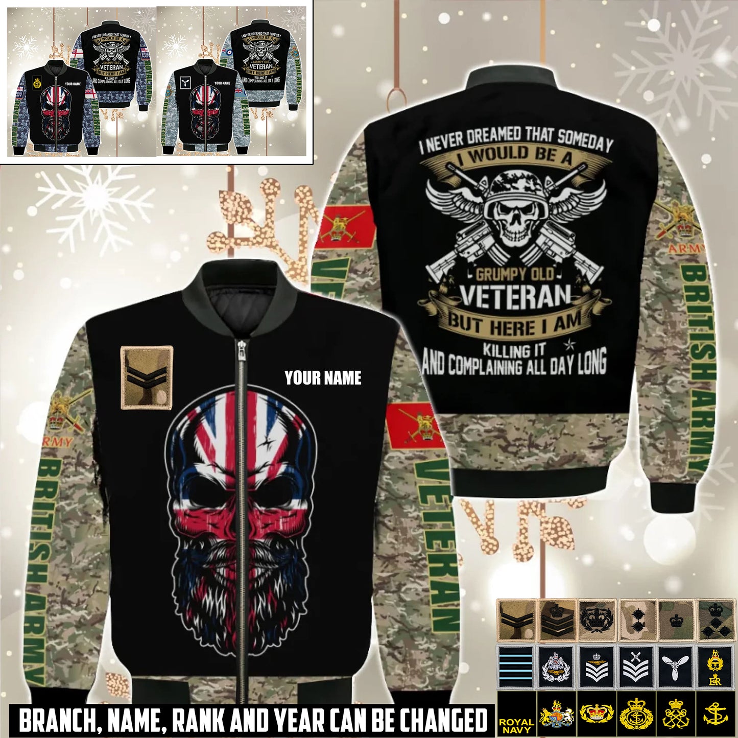 Personalized UK Soldier/Veteran Camo with Name and Rank Bomber All Over Printed - 17410464