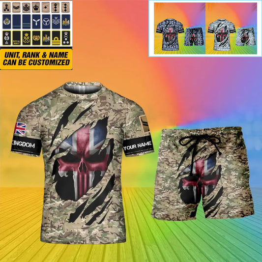 Personalized UK Soldier/ Veteran Camo With Name And Rank Combo T-Shirt + Short 3D Printed  - 08042402QA