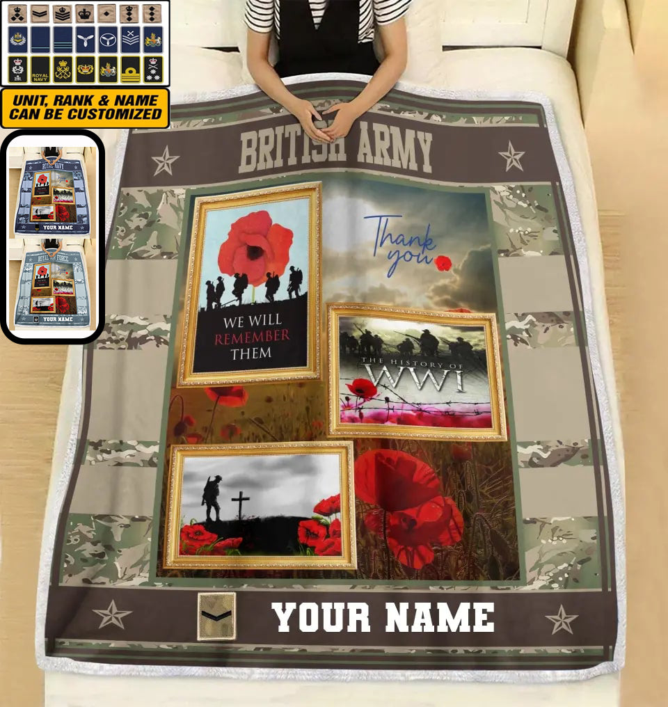 Personalized British Soldier/ Veteran Camo With Name And Rank Fleece Blanket 3D Printed - 16971552