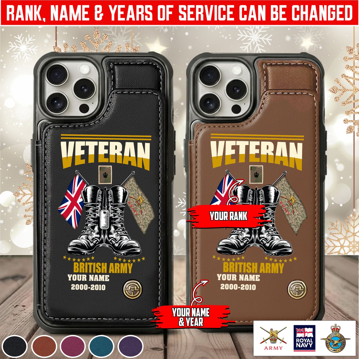 Personalized UK Soldier/Veteran Camo with Name, Rank and Year Leather Flip Phone Case - 17648928