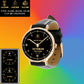 Montre personnalisée en cuir noir cousu pour soldat/vétéran britannique avec nom, grade et année - 03052402QA - Version dorée
