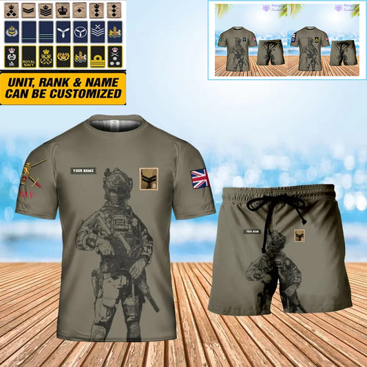 Personalized UK Soldier/ Veteran Camo With Name And Rank Combo T-Shirt + Short 3D Printed  - 17042401QA
