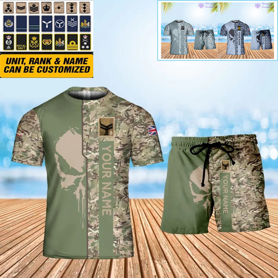 Personalized UK Soldier/ Veteran Camo With Name And Rank Combo T-Shirt + Short 3D Printed  - 17152992