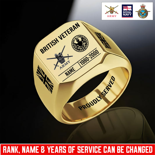 Personalized UK Soldier/Veteran with Name, Year and Rank Engraved Men’s Ring - 17635104