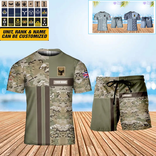 Personalized UK Soldier/ Veteran Camo With Name And Rank Combo T-Shirt + Short 3D Printed  - 07042401QA