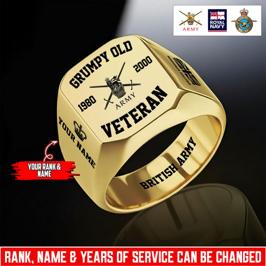 Personalized UK Soldier/Veteran with Name, Year and Rank Engraved Men’s Ring - 17640288
