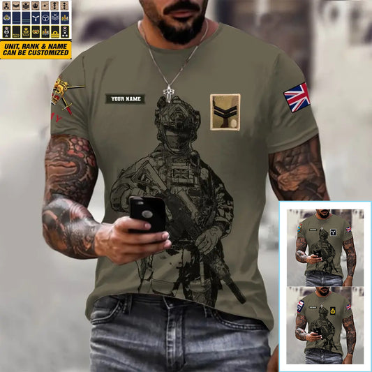 T-shirt personnalisé avec camouflage soldat/vétéran britannique avec nom et grade imprimé en 3D - 17042401QA