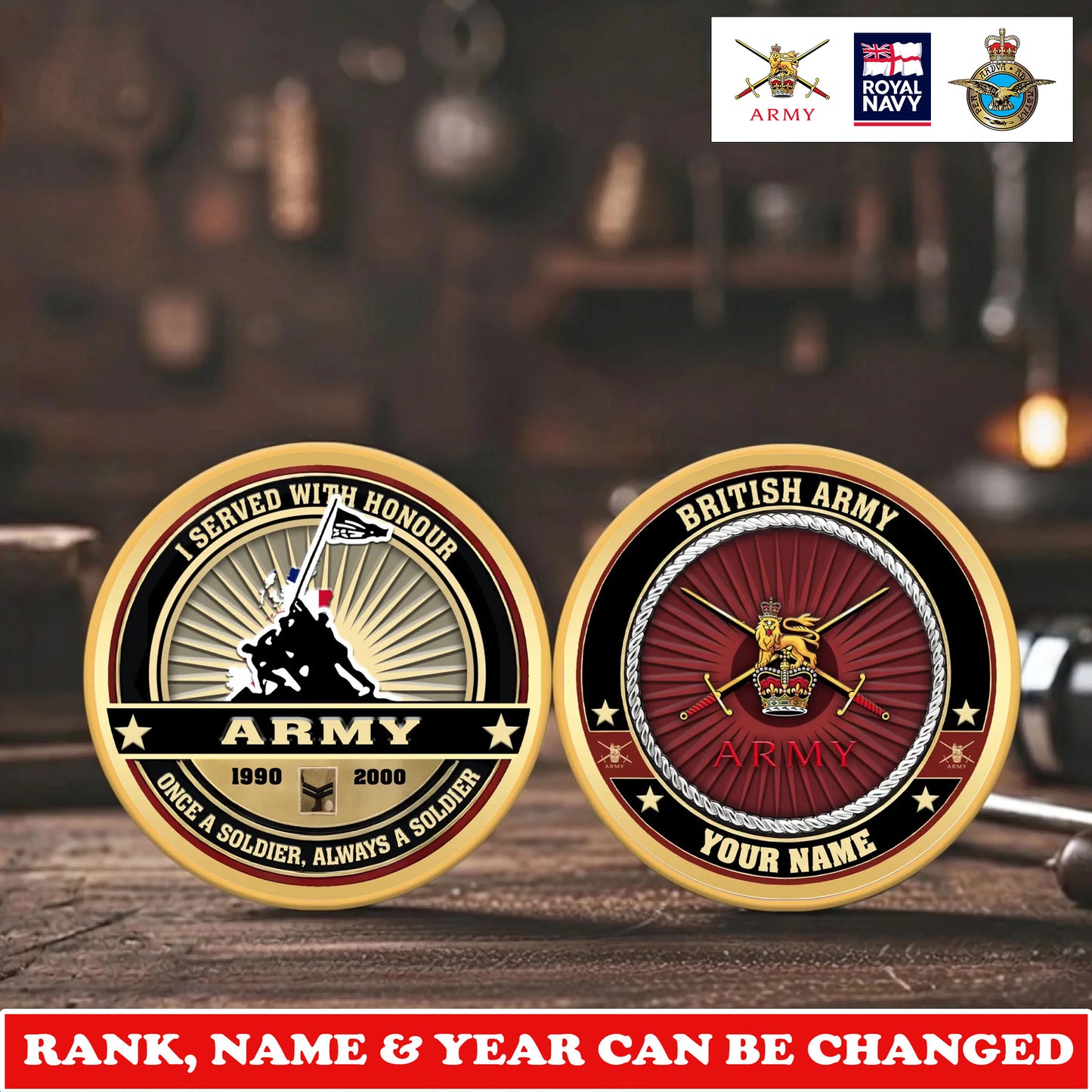Personalized UK Veteran/ Soldier With Rank, Name And Year Challenge Coin - 17732736
