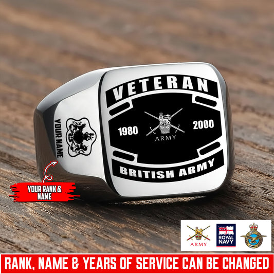 Personalized UK Soldier/Veteran with Name, Year and Rank Engraved Men’s Ring - 17647200