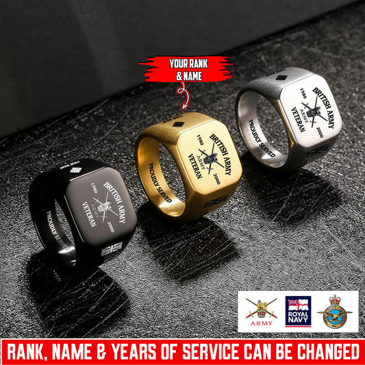 Personalized UK Soldier/Veteran with Name, Year and Rank Engraved Men’s Ring - 1763424001
