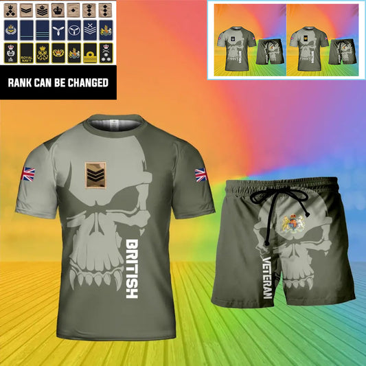 Personalized UK Soldier/ Veteran Camo With Rank Combo T-Shirt + Short 3D Printed  - 13042401QA