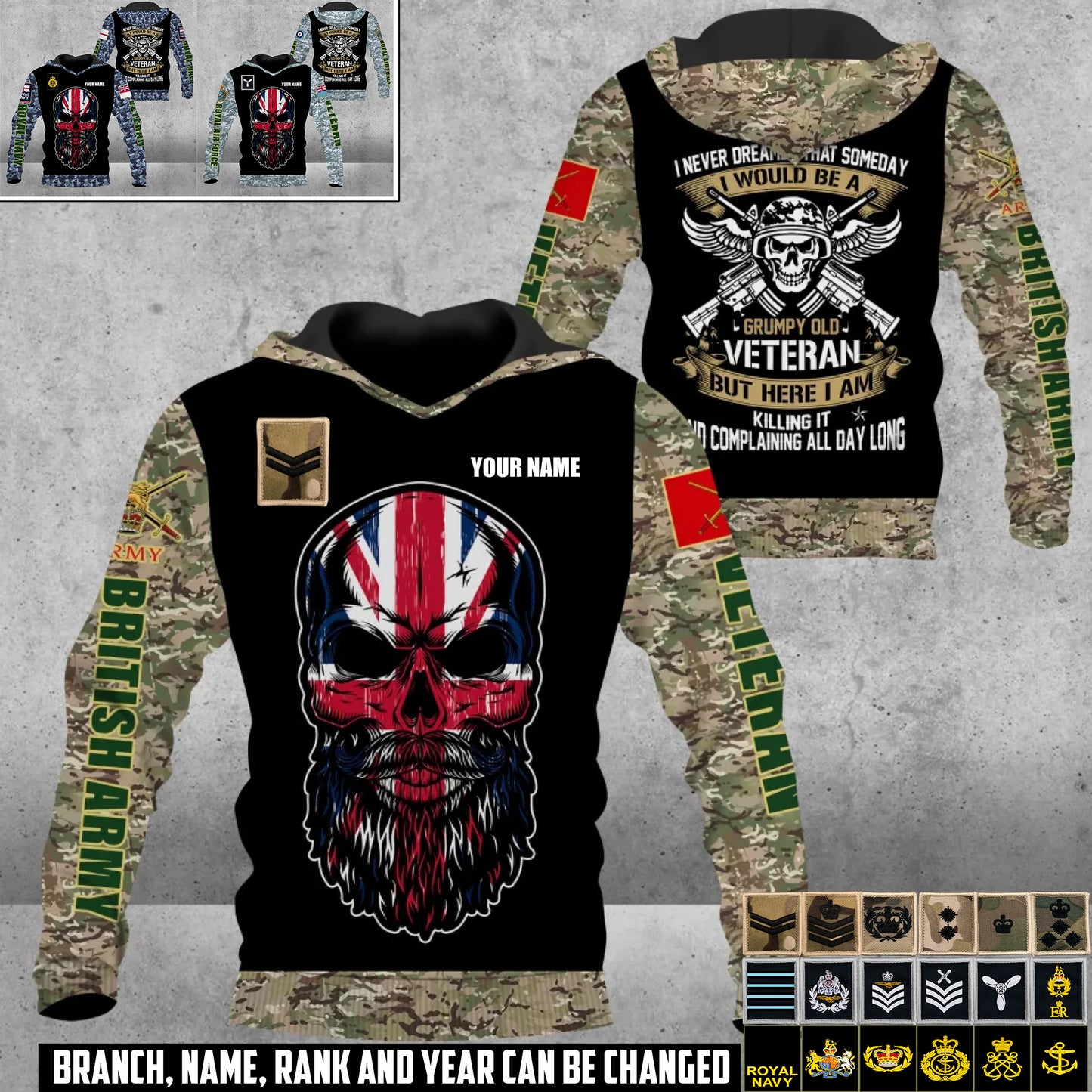 Personalized UK Soldier/Veteran Camo with Name and Rank Hoodie All Over Printed - 17410464