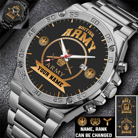 Personalized UK Soldier/ Veteran With Name And Rank Gentleman Stainless Steel Watch - 17424288
