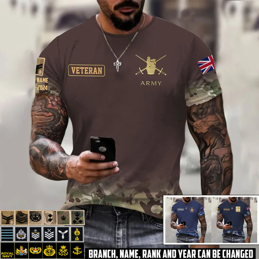 Personalized UK Soldier/Veteran Camo with Name, Year and Rank T-Shirt All Over Printed - 17407872
