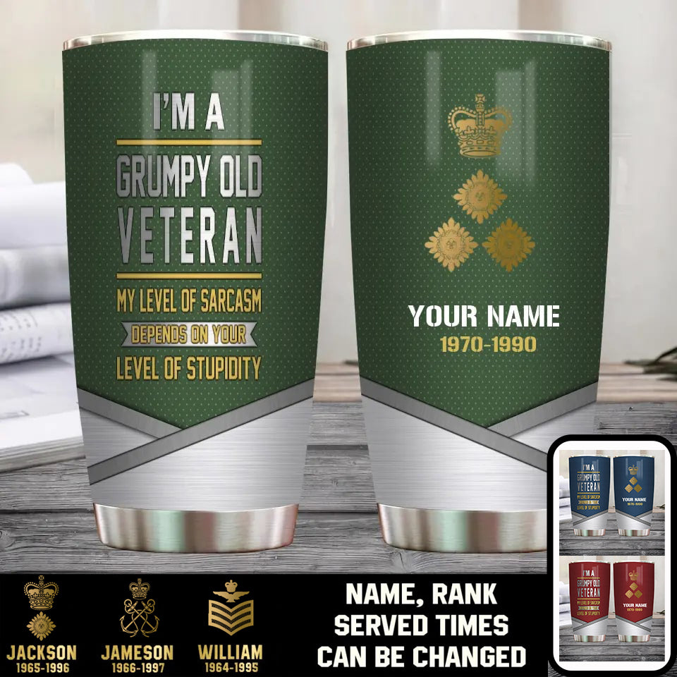 Personalized UK Veteran/ Soldier With Rank Name And Year Tumbler - Gold Rank - 17068320