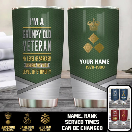 Personalized UK Veteran/ Soldier With Rank Name And Year Tumbler - Gold Rank - 17068320