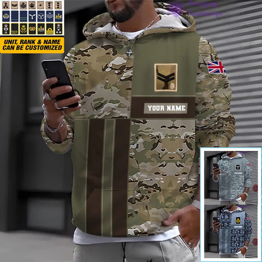 Personalized UK Soldier/ Veteran Camo With Name And Rank Hoodie Printed  - 17150400