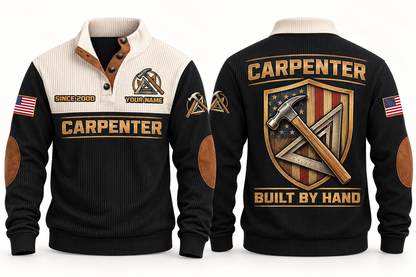 Carpenter Built by Hand Sports Sweatshirt in Black, front and back