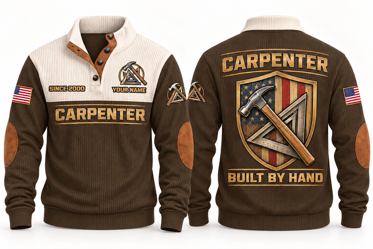 Carpenter Built by Hand Sports Sweatshirt in Brown, front and back