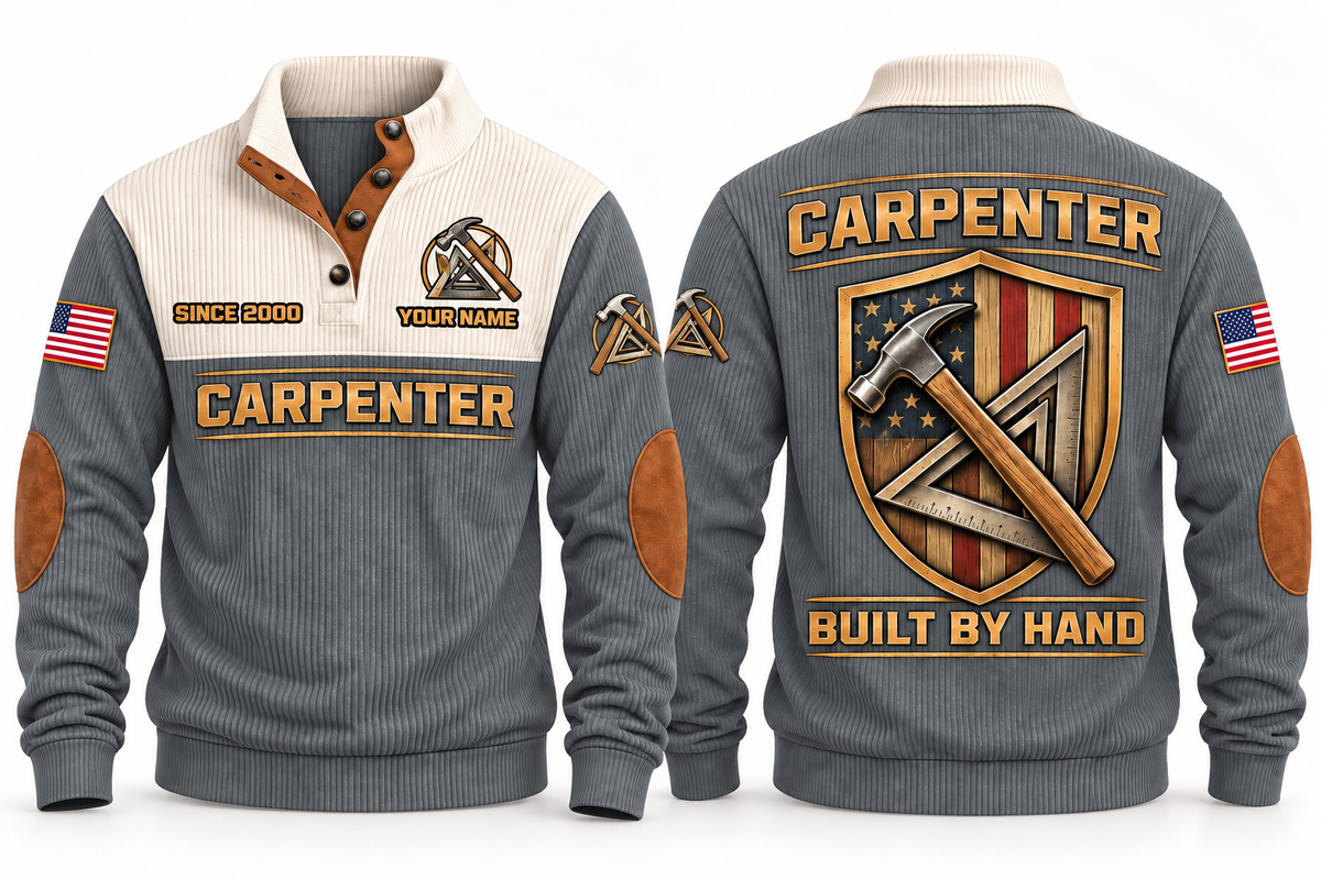 Carpenter Built by Hand Sports Sweatshirt in Grey, front and back