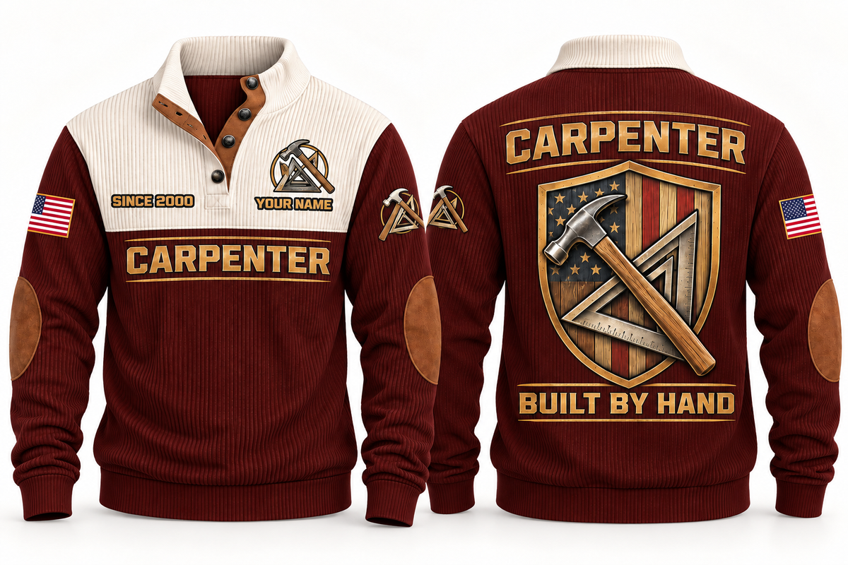 Carpenter Built by Hand Sports Sweatshirt in Jujube Red, front and back