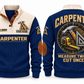 Carpenter Measure Twice Sports Sweatshirt in Navy, front and back