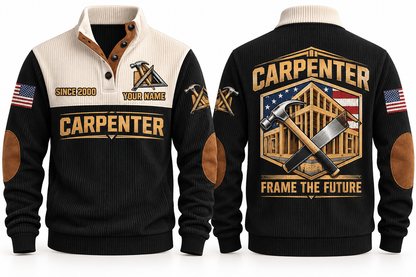 Carpenter Frame the Future Sports Sweatshirt in Black, front and back