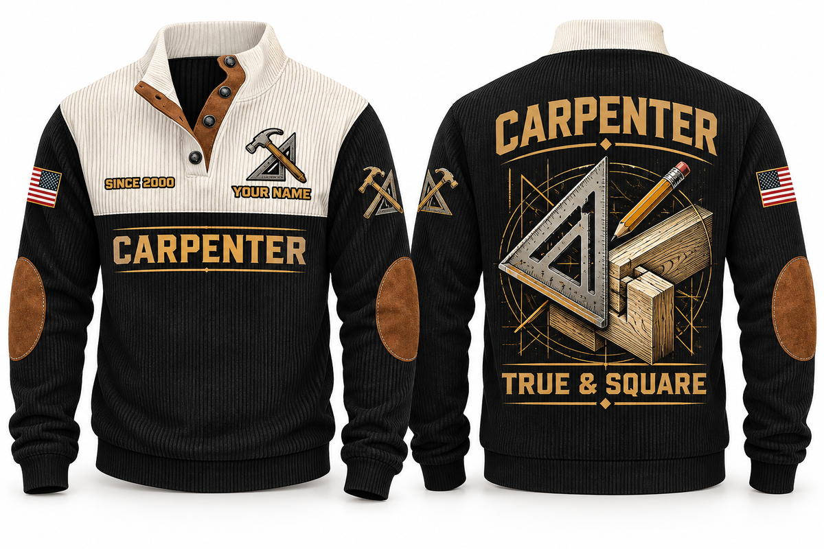 Carpenter True & Square Sports Sweatshirt in Black, front and back