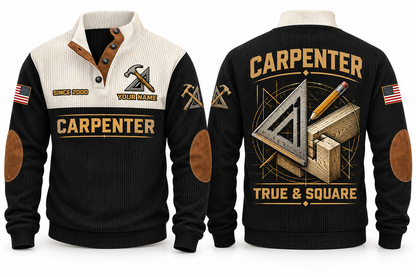 Carpenter True & Square Sports Sweatshirt in Black, front and back
