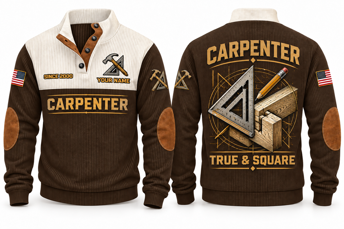 Carpenter True & Square Sports Sweatshirt in Brown, front and back