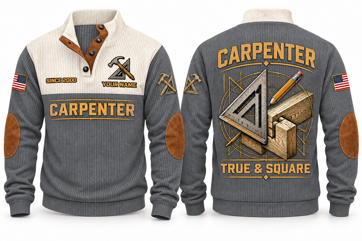 Carpenter True & Square Sports Sweatshirt in Grey, front and back