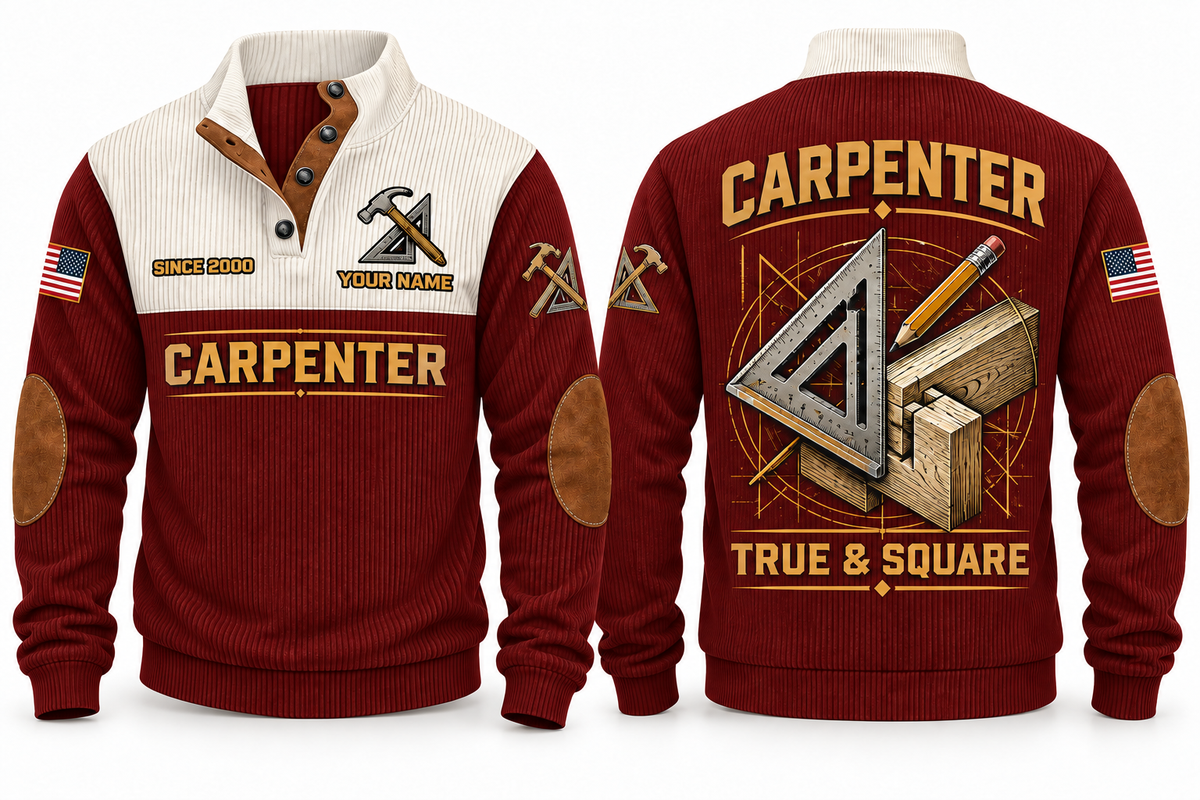 Carpenter True & Square Sports Sweatshirt in Jujube Red, front and back