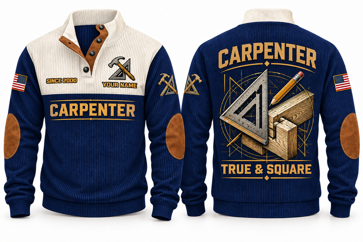 Carpenter True & Square Sports Sweatshirt in Navy, front and back
