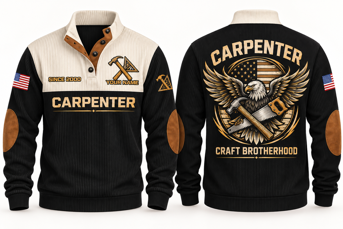 Carpenter Craft Brotherhood Sports Sweatshirt in Black, front and back