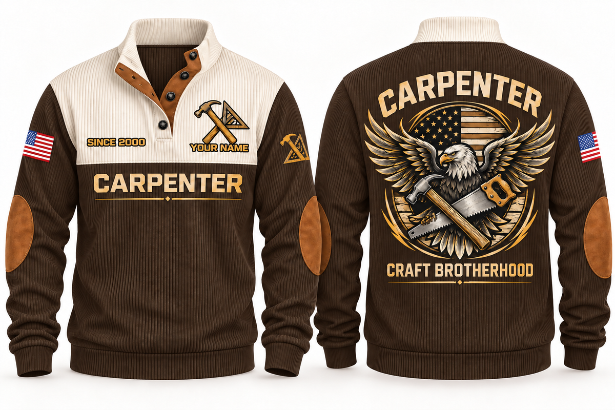 Carpenter Craft Brotherhood Sports Sweatshirt in Brown, front and back