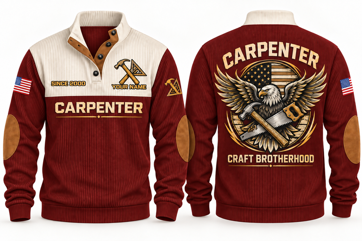 Carpenter Craft Brotherhood Sports Sweatshirt in Jujube Red, front and back