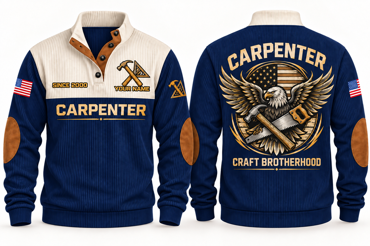 Carpenter Craft Brotherhood Sports Sweatshirt in Navy, front and back