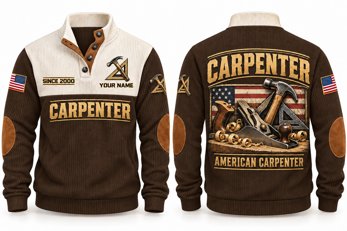 Carpenter American Carpenter Sports Sweatshirt in Brown, front and back