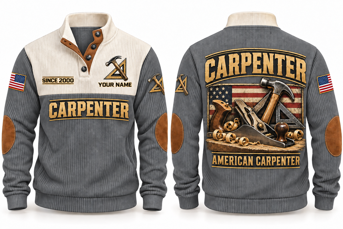 Carpenter American Carpenter Sports Sweatshirt in Grey, front and back