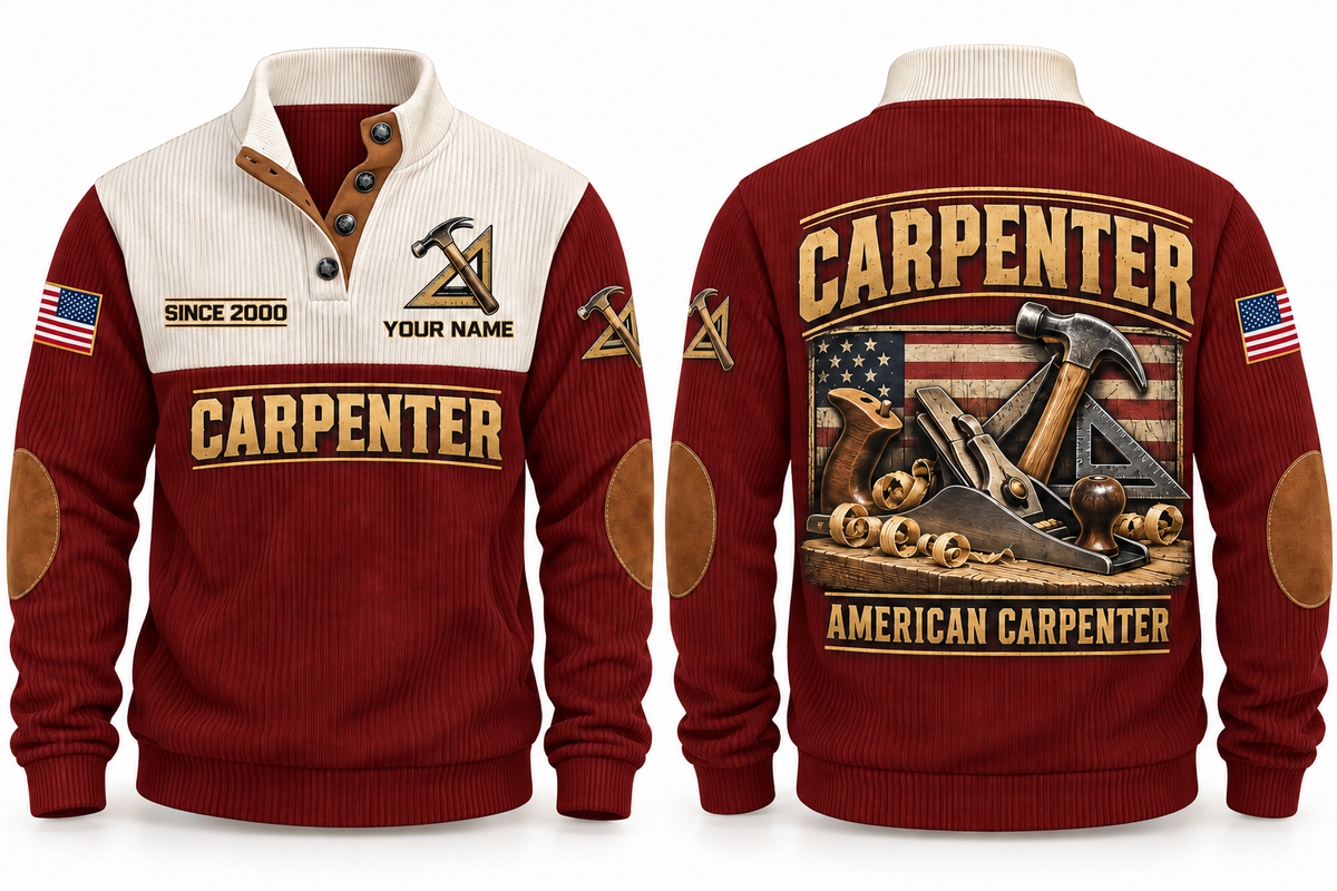 Carpenter American Carpenter Sports Sweatshirt in Jujube Red, front and back