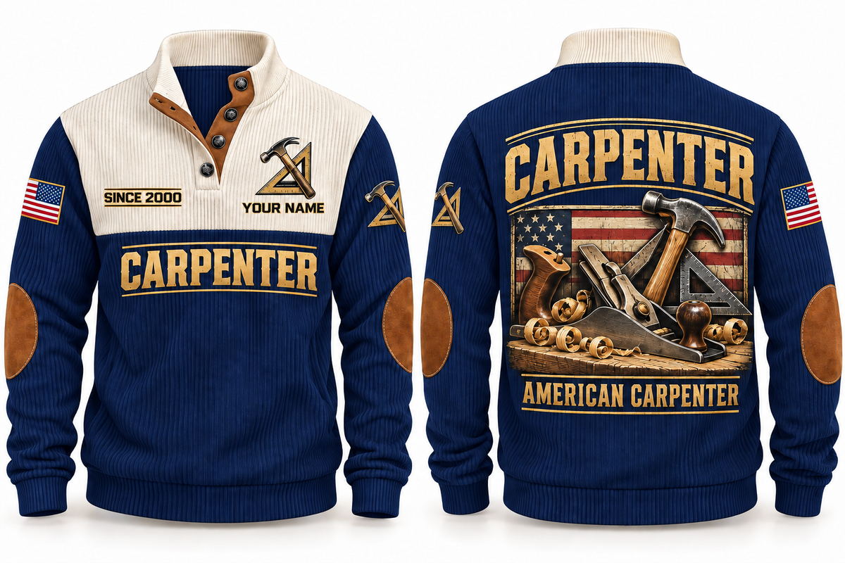 Carpenter American Carpenter Sports Sweatshirt in Navy, front and back