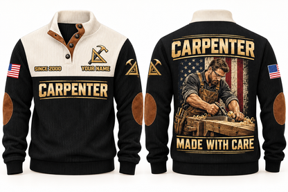 Carpenter Made with Care Sports Sweatshirt in Black, front and back
