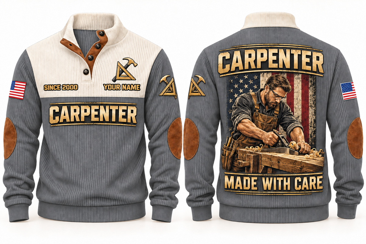 Carpenter Made with Care Sports Sweatshirt in Grey, front and back