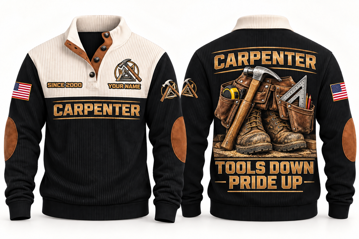 Carpenter Tools Down Pride Up Sports Sweatshirt in Black, front and back