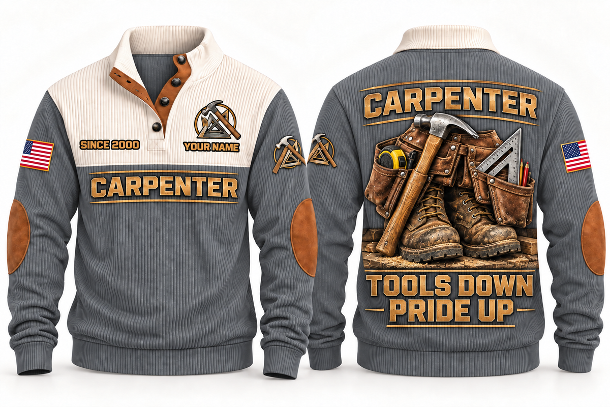 Carpenter Tools Down Pride Up Sports Sweatshirt in Grey, front and back