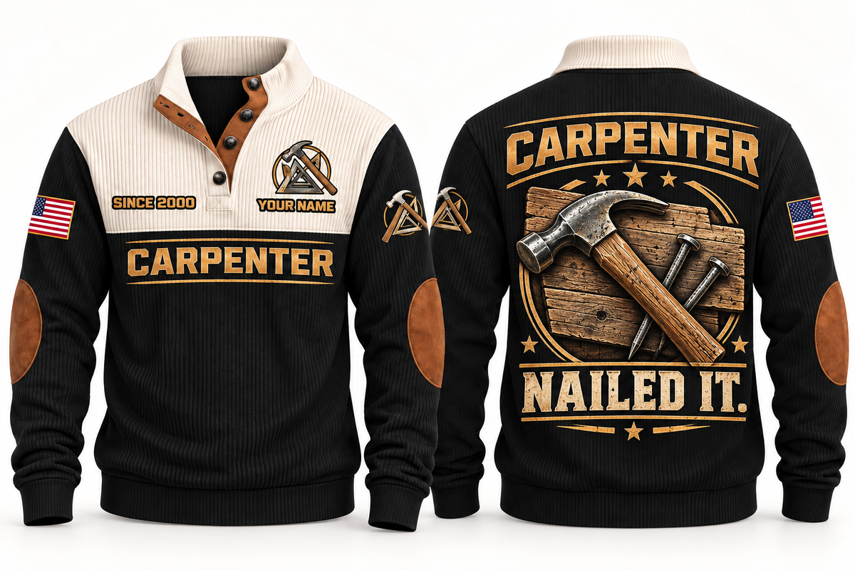 Carpenter Nailed It Sports Sweatshirt in Black, front and back