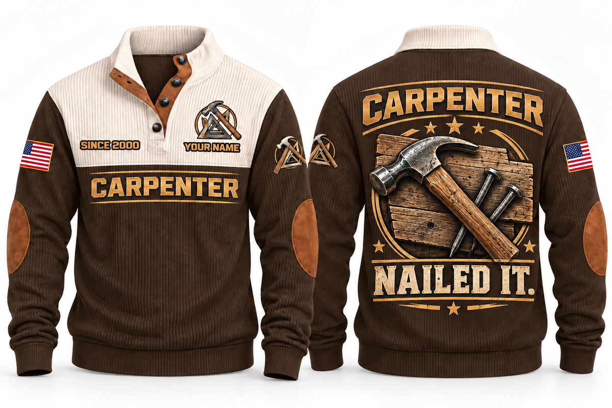Carpenter Nailed It Sports Sweatshirt in Brown, front and back