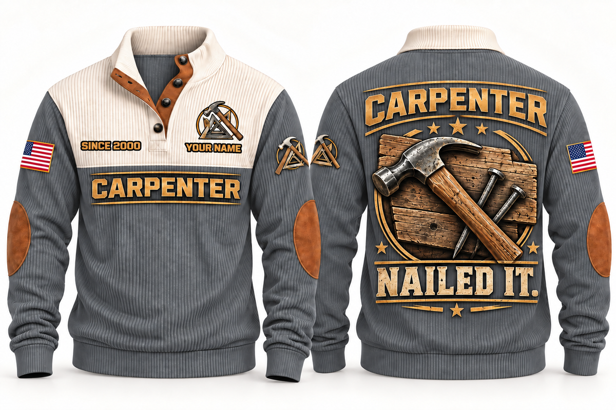 Carpenter Nailed It Sports Sweatshirt in Grey, front and back