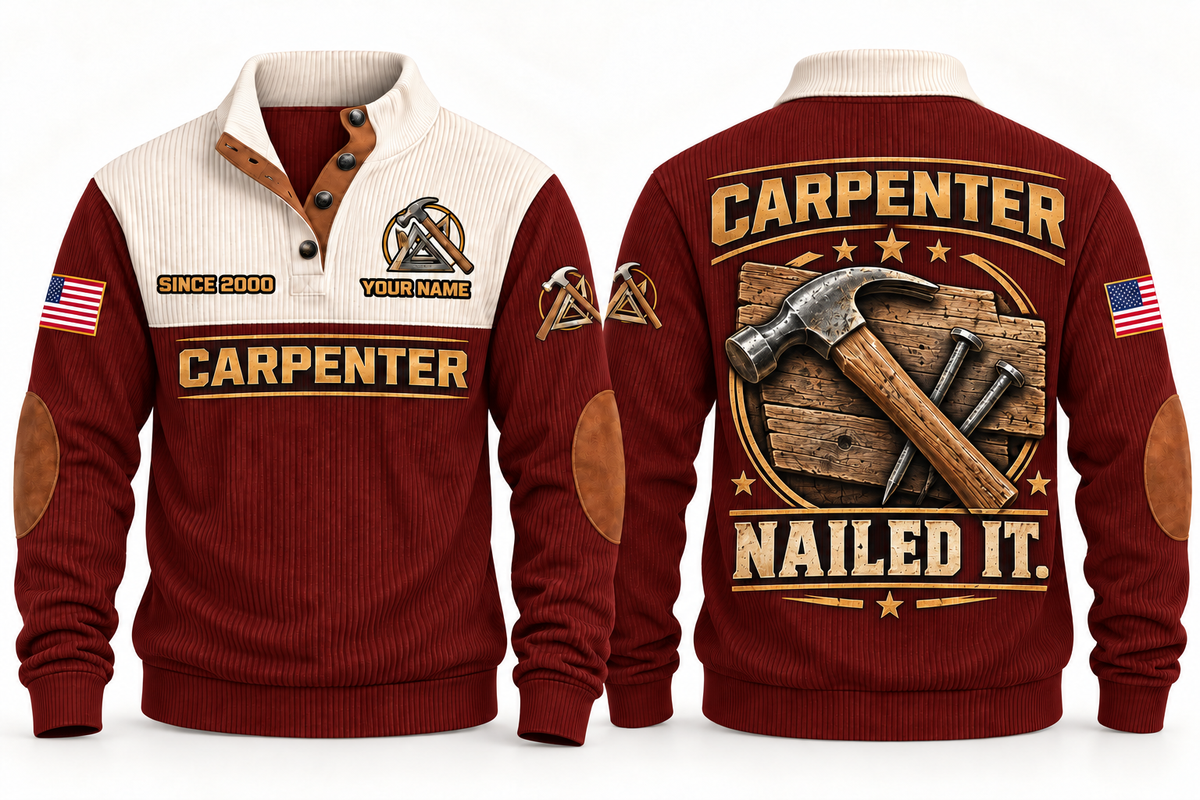 Carpenter Nailed It Sports Sweatshirt in Jujube Red, front and back